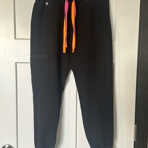 Figs Black Joggers with Orange and Pink Drawstrings